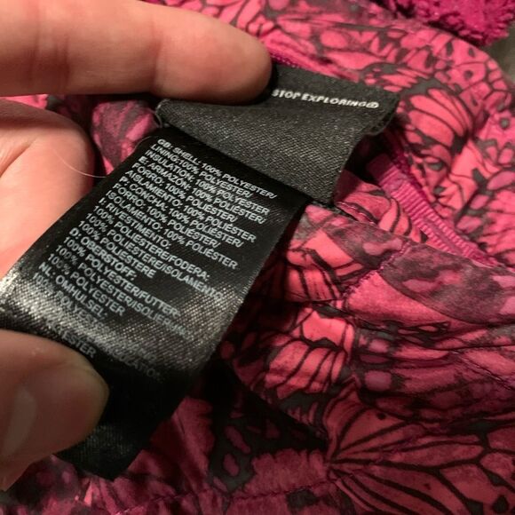 The North Face Girl's Puffer Jacket Mossbud Reversible Butterfly Pink L 14-16 - Picture 8 of 9